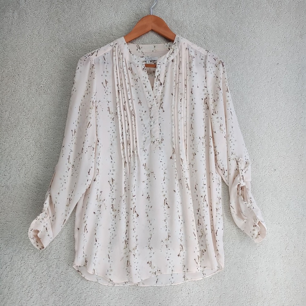 Alfred Sung Blouse Womens S Petite Pintuck Pleated Front Roll Tab Sleeve Pink
